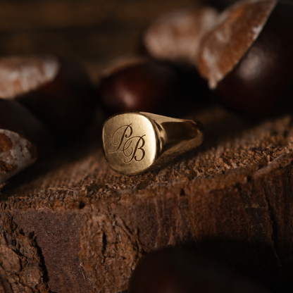 Gold Square Monogram Initials Ring