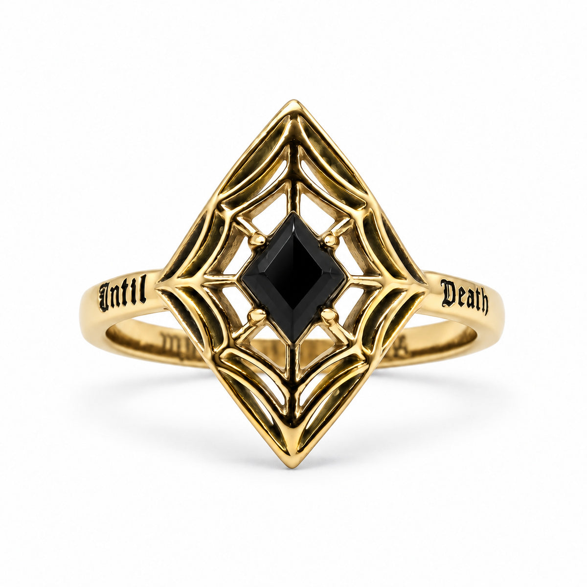 Gold Until Death Spiderweb Gemstone ring