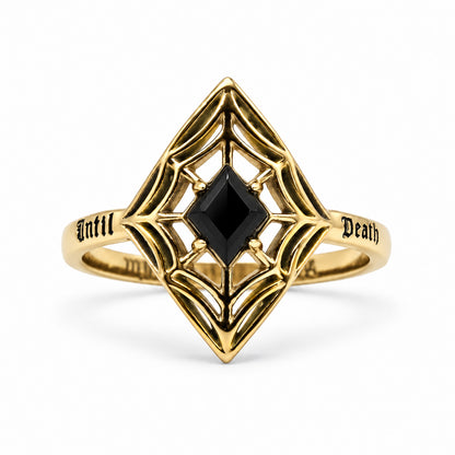 Gold Until Death Spiderweb Gemstone ring
