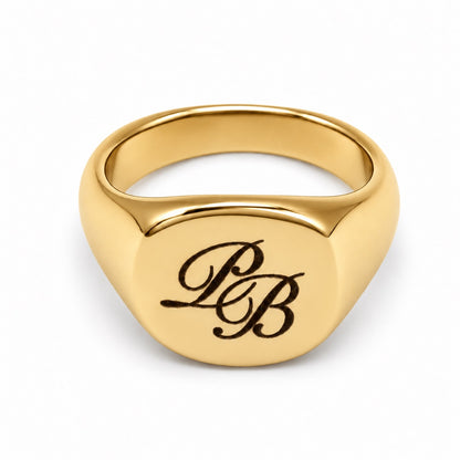 Gold Square Monogram Initials Ring