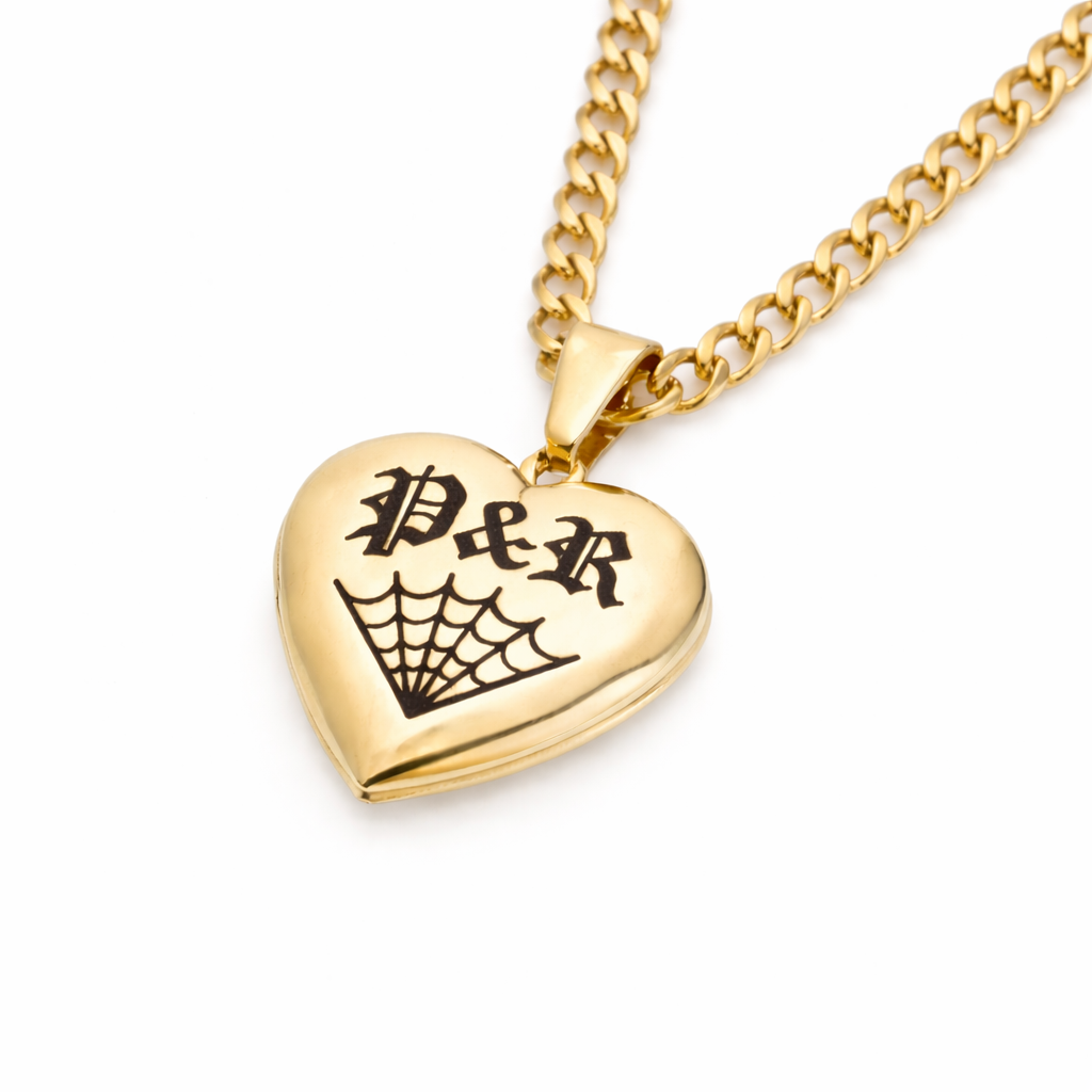 Gold Personalised Initials Spiderweb Heart Locket