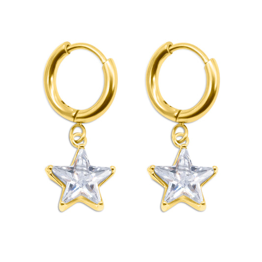 Gold Star Gem Hoop Earrings Mysticum Luna