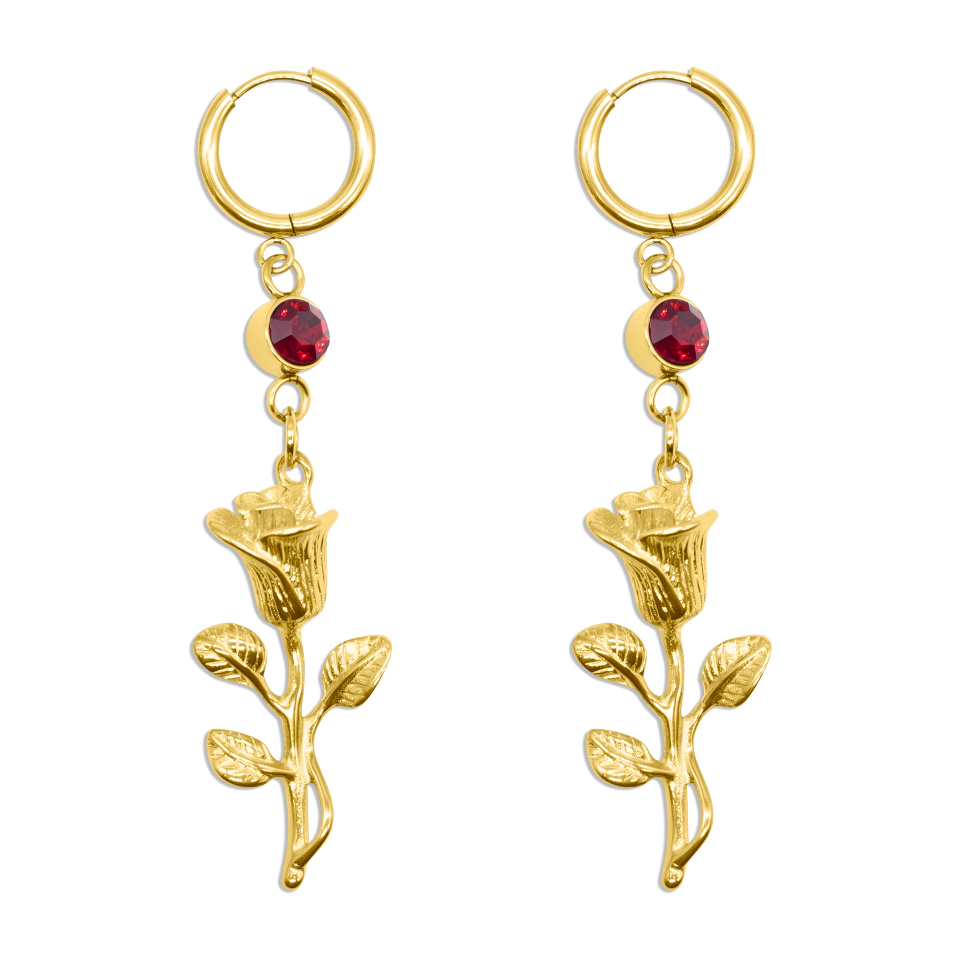 Gold Cursed Bloom Rose Gemstone Earrings Mysticum Luna