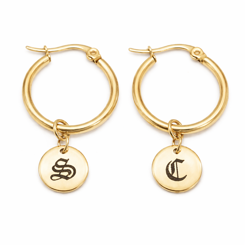 Personalised Gold Initial Disc Hoop Earrings