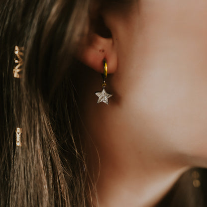 Gold Star Gem Hoop Earrings Mysticum Luna