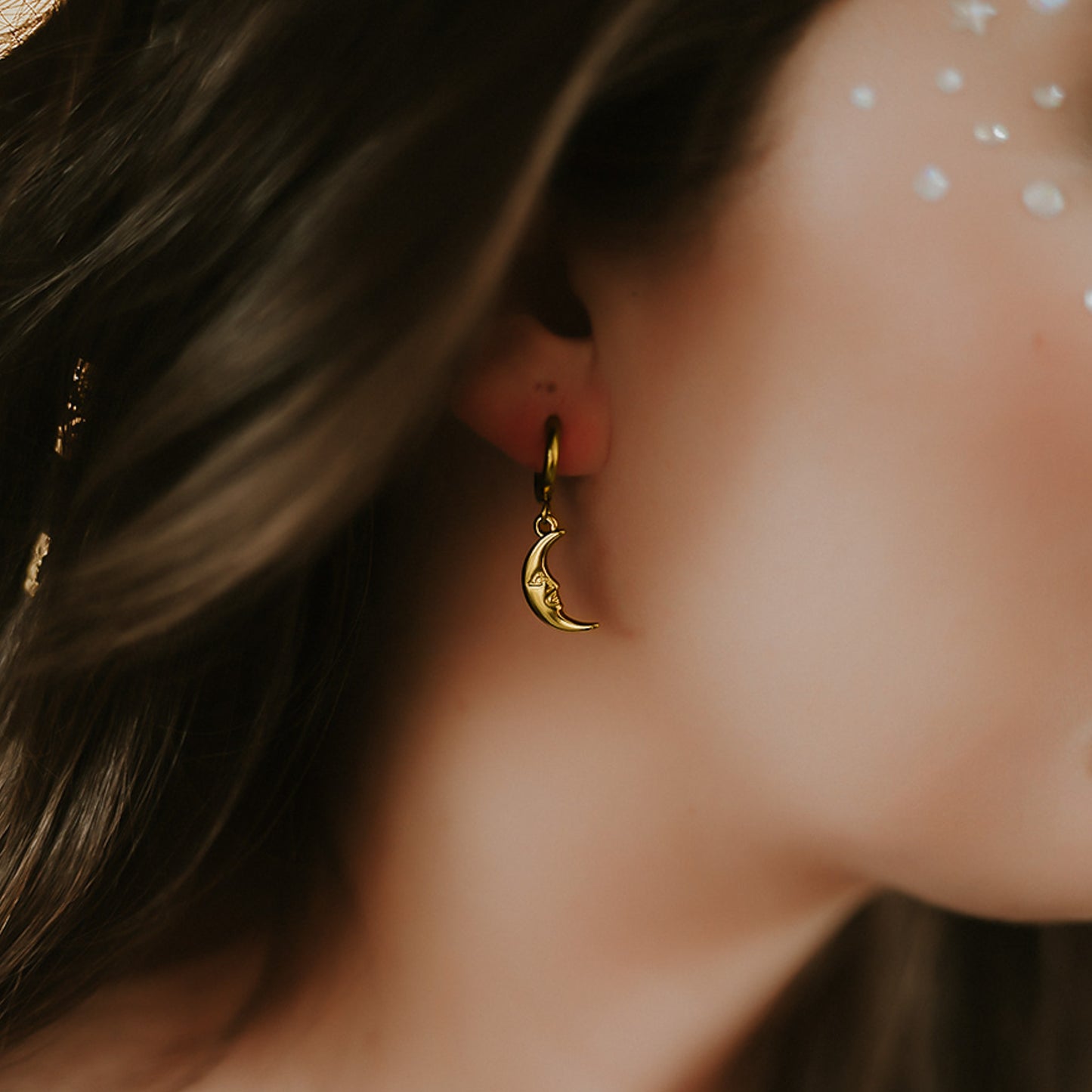 Gold Man in the Moon Hoop Earrings Mysticum Luna