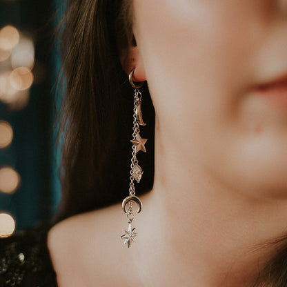 Cassiopeia Star and Moon Earrings Mysticum Luna Gothic Jewellery