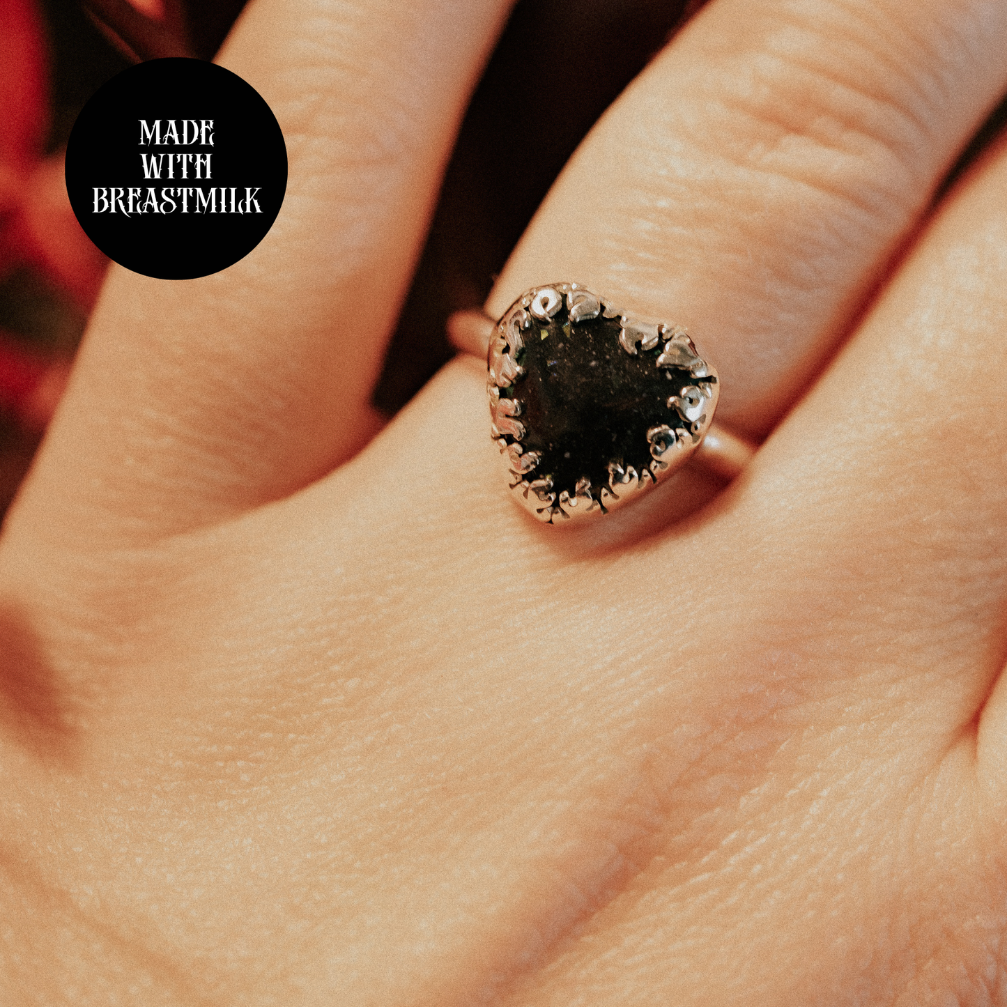 Mother of Flames Gothic Heart Breastmilk Ring