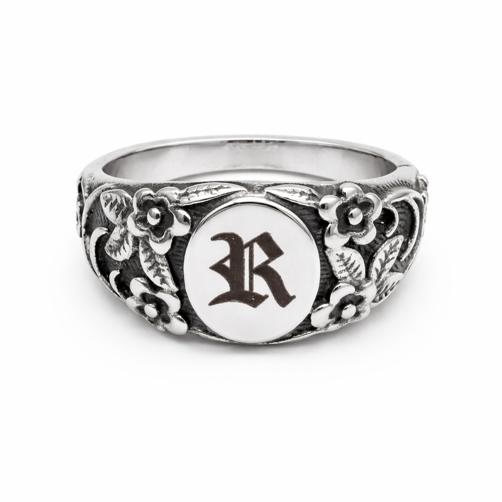 Personalised Ornate Oval Initial Ring