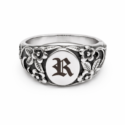 Personalised Ornate Oval Initial Ring