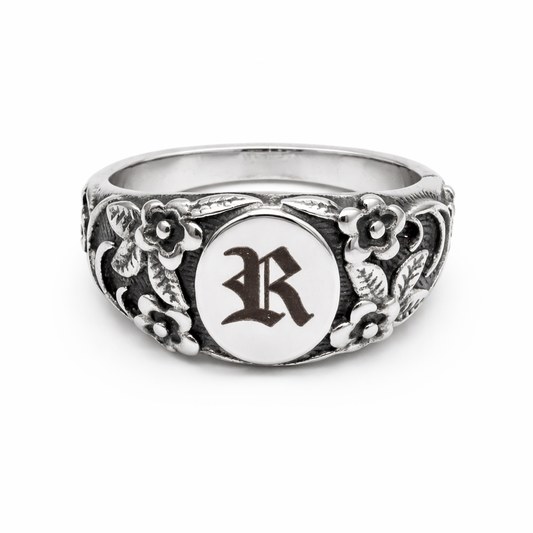 Personalised Ornate Oval Initial Ring