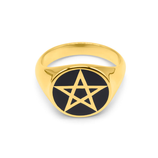 Gold Pentagram Signet Ring Mysticum Luna Gothic Jewellery