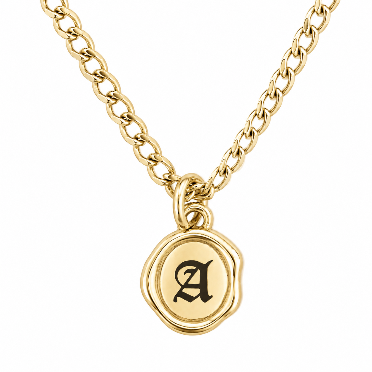 Gold Wax Seal Initial Pendant Necklace
