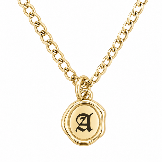 Gold Wax Seal Initial Pendant Necklace
