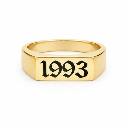 Gold Personalised Year Rectangle Signet Ring