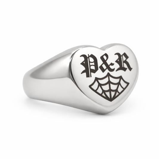 Personalised Initial Spiderweb Heart Ring