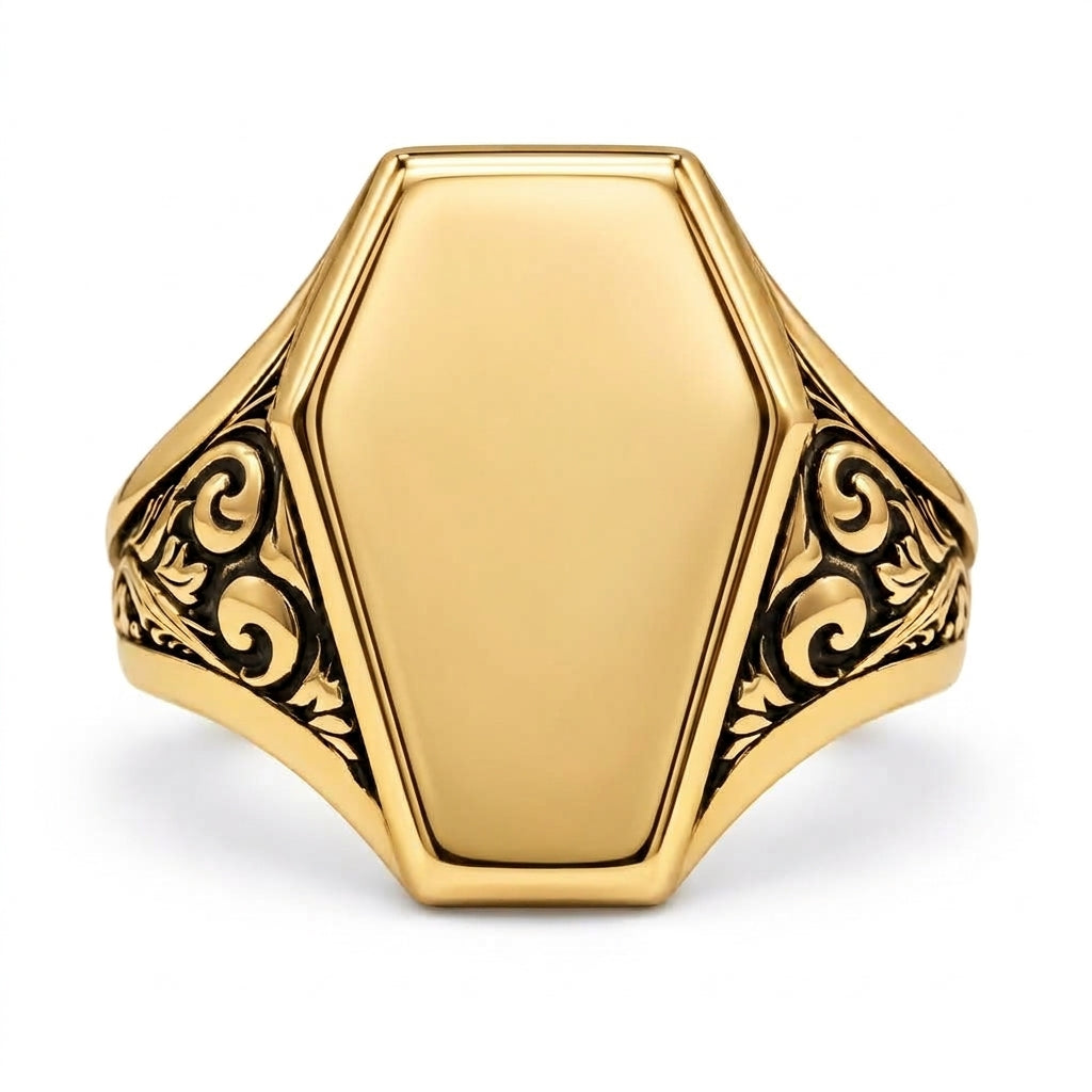 Gold Plain Coffin Signet Ring