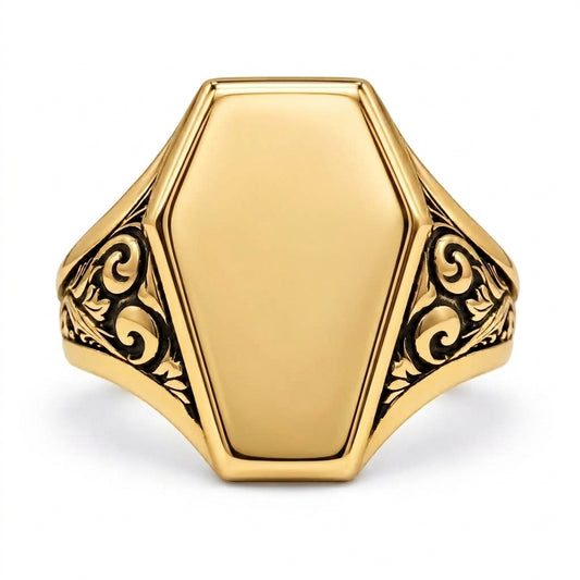 Gold Plain Coffin Signet Ring