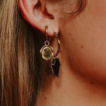 Gold Crypt Black Coffin Hoop Earrings