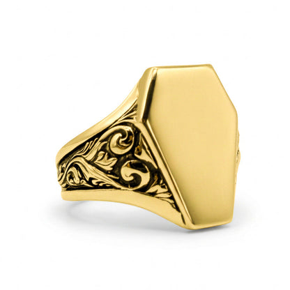 Gold Plain Coffin Signet Ring
