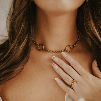 Aura O Ring Gold Curb Chain Choker Necklace Mysticum Luna