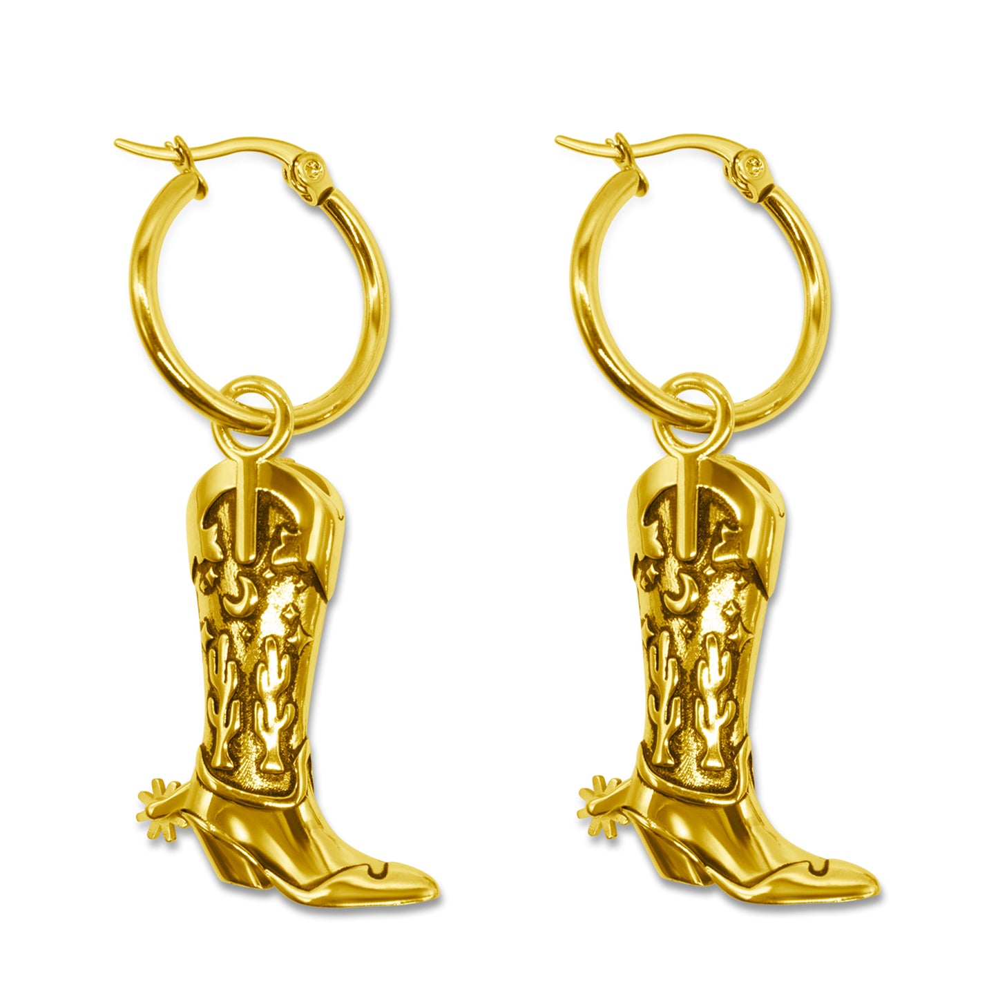 Hoedown Cowboy Boot Hoop Earrings Gold Mysticum Luna