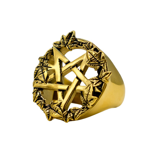 Gold Green Witch Pentacle Ring Mysticum Luna