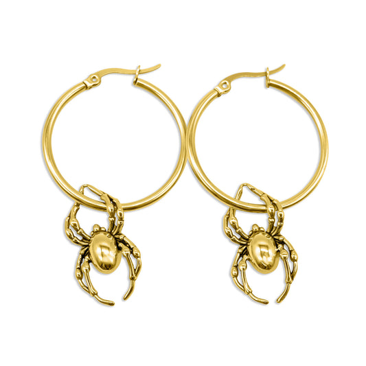 Gold Orb Weaver Spider Hoop Earrings mysticumluna2021