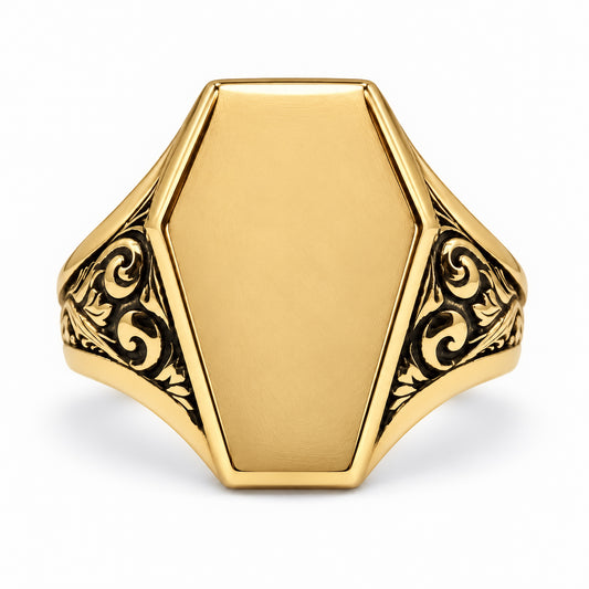 Gold Plain Coffin Signet Ring