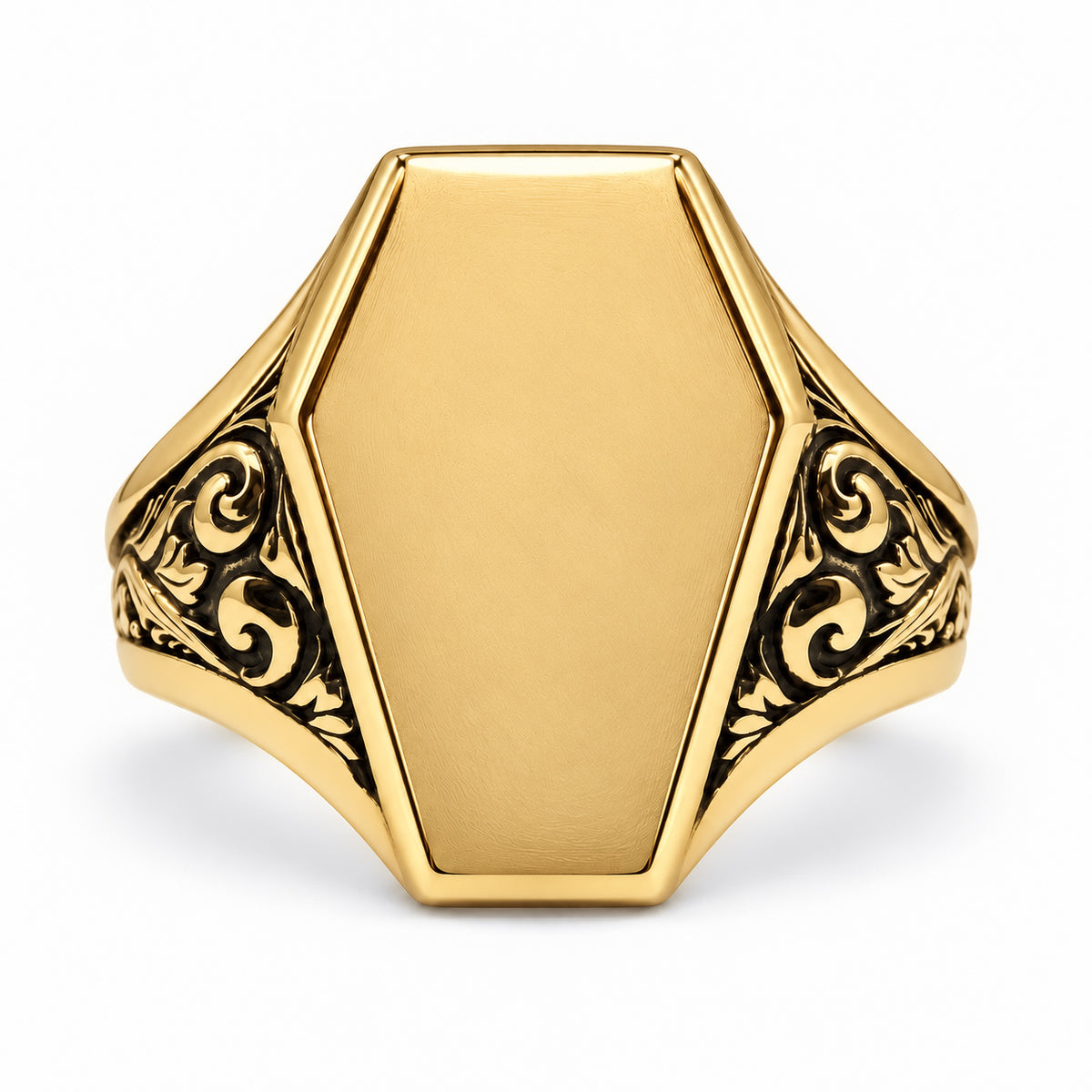 Gold Personalised Coffin Signet Ring