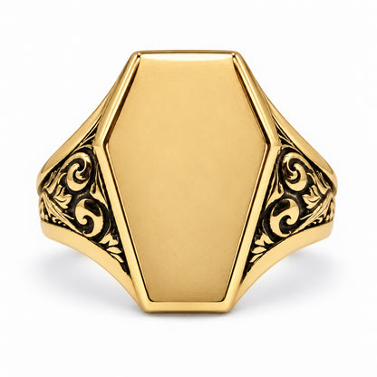 Gold Personalised Coffin Signet Ring
