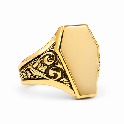 Gold Plain Coffin Signet Ring