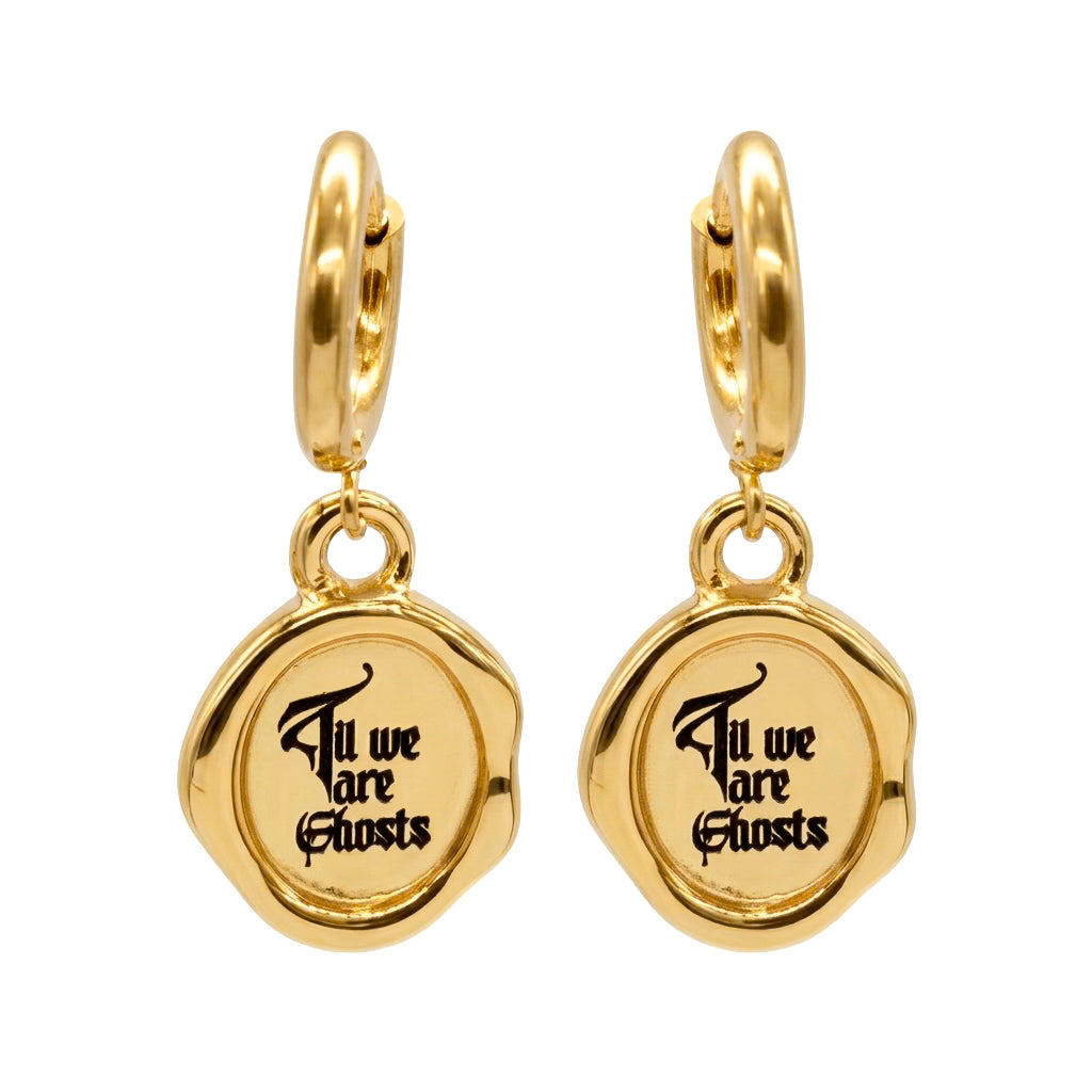 Gold Til we are Ghosts Wax Stamp Earrings