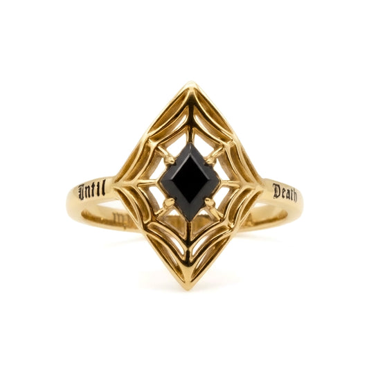 Gold Until Death Spiderweb Gemstone ring