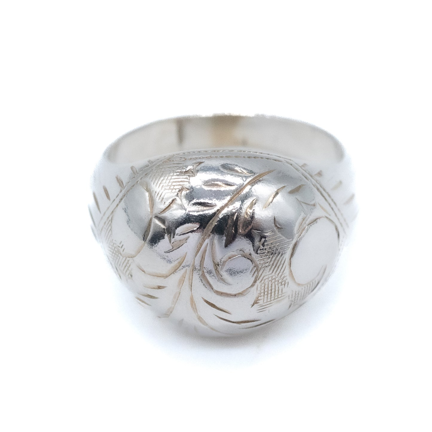Sterling Silver Engraved Dome Ring - Size UK J / US 5