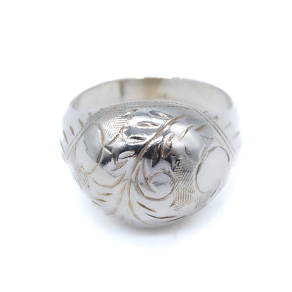 Sterling Silver Engraved Dome Ring - Size UK J / US 5