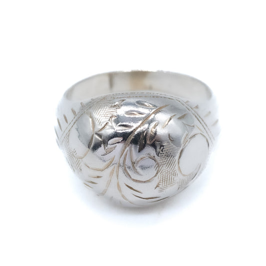 Sterling Silver Engraved Dome Ring - Size UK J / US 5