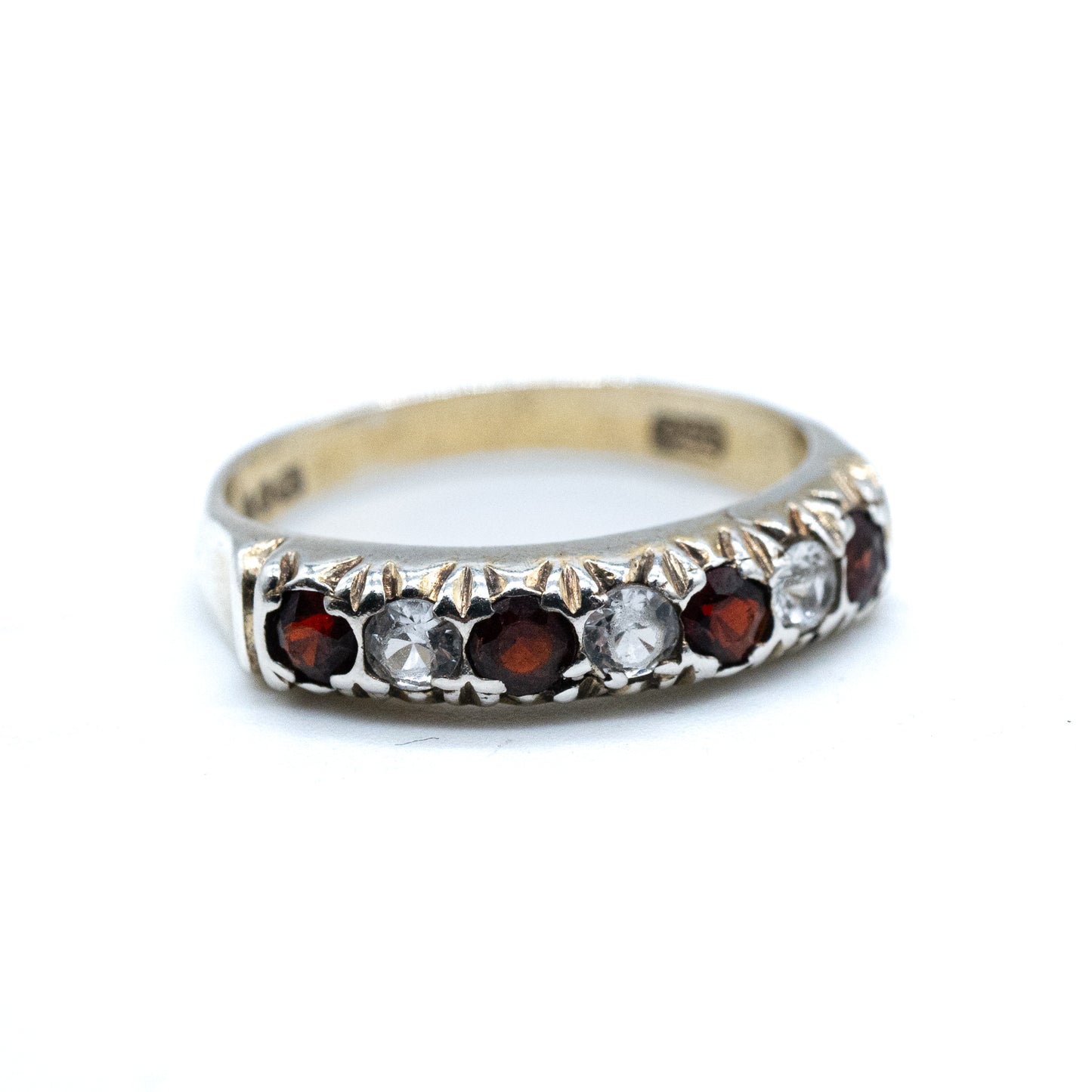 Sterling Silver Diamond and Garnet Half Eternity Ring - Size UK P / US 7.5