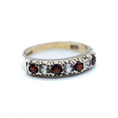 Sterling Silver Diamond and Garnet Half Eternity Ring - Size UK P / US 7.5