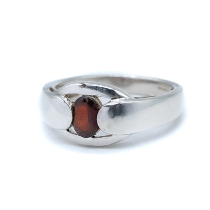 Sterling Silver Garnet Ring - Size UK O / US 7
