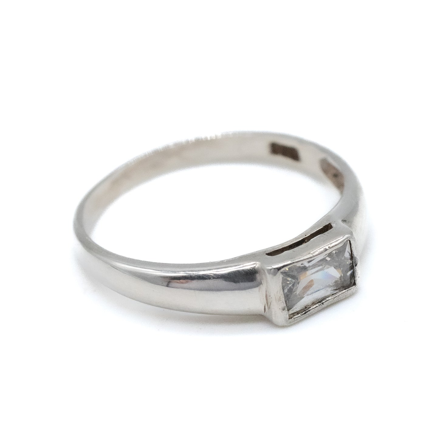 Sterling Silver Rectangle CZ Ring - Size UK S / US 9