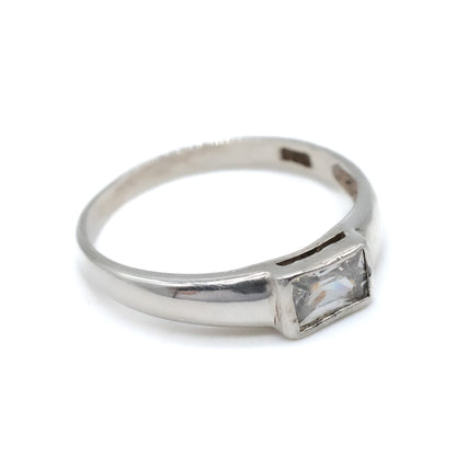 Sterling Silver Rectangle CZ Ring - Size UK S / US 9