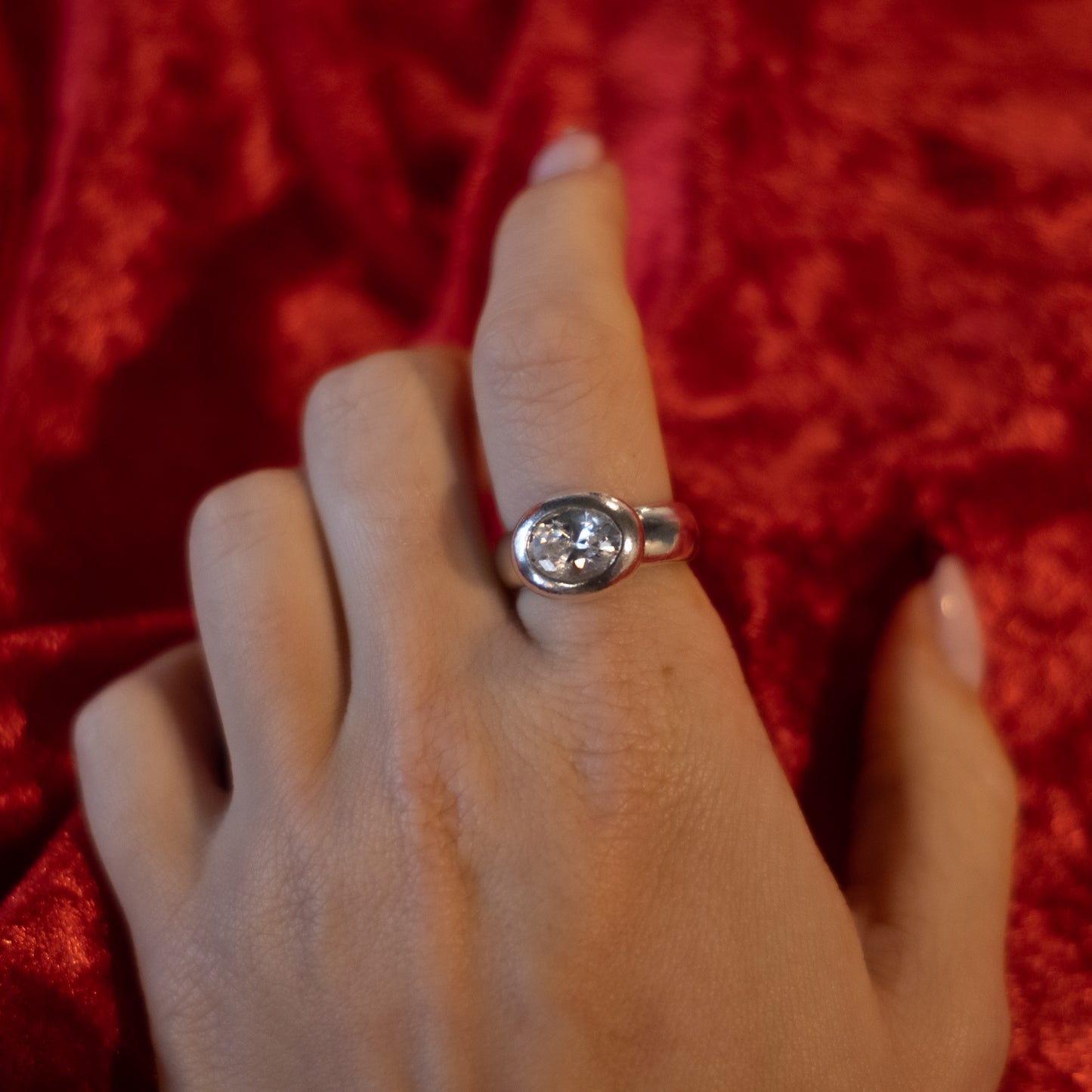 Sterling Silver Chunky Bubble CZ Ring - Size UK O / US 7