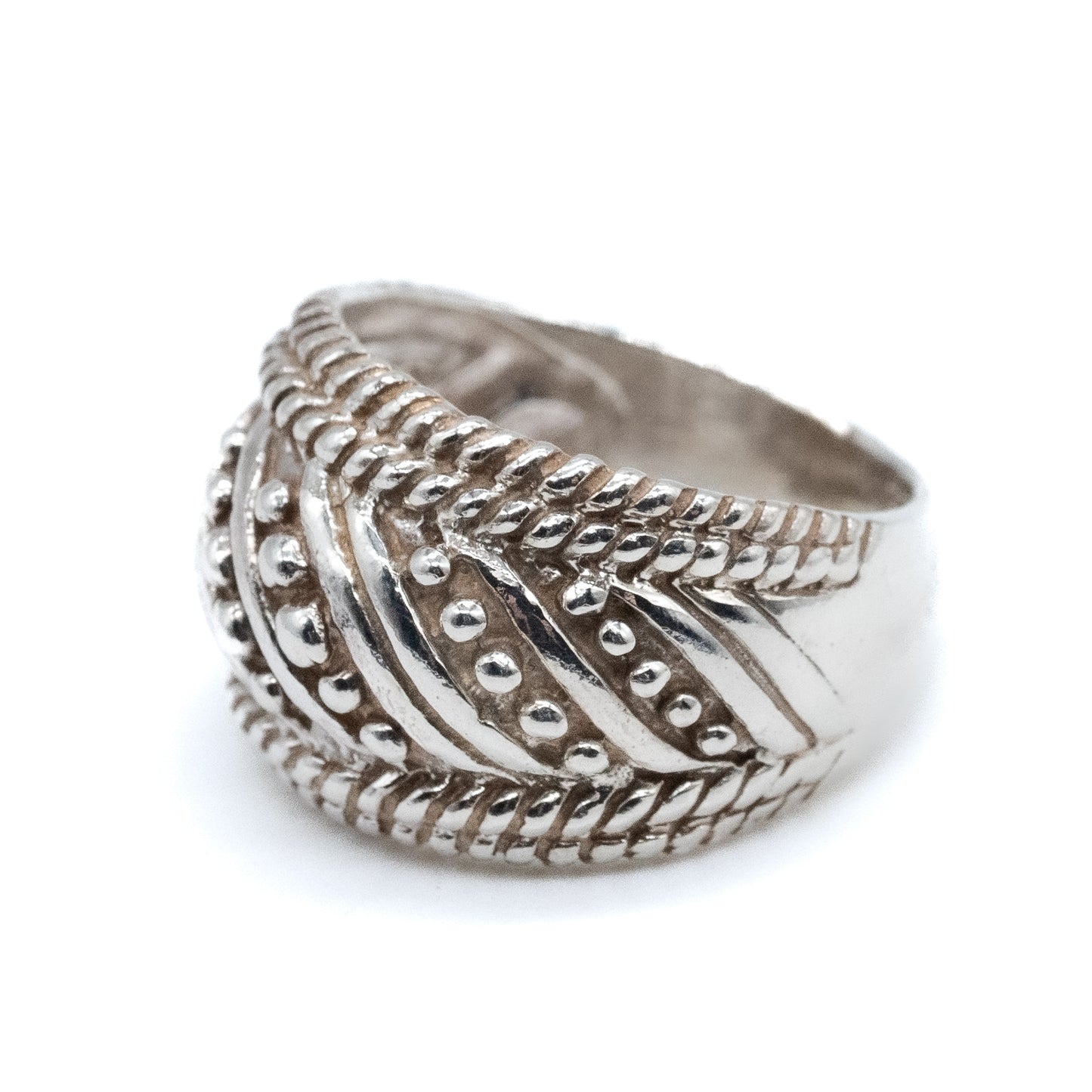 Sterling Silver Chunky Beaded Ring - Size UK O / US 7