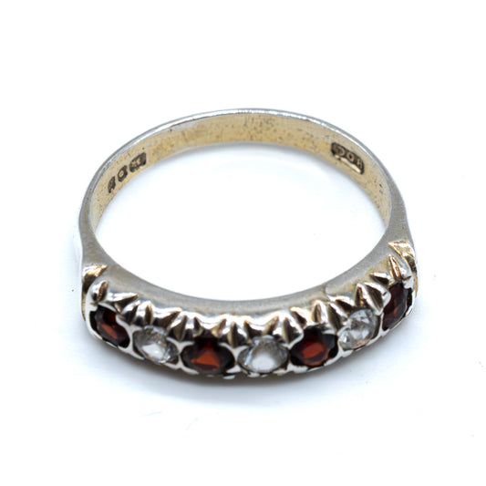 Sterling Silver Diamond and Garnet Half Eternity Ring - Size UK P / US 7.5