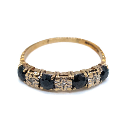 9ct Gold Diamond and Onyx Half Eternity Ring - Size Q / US 8