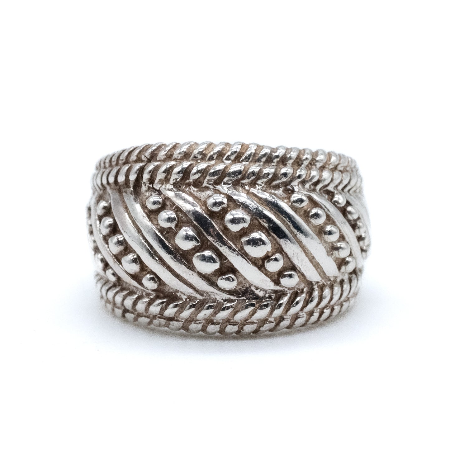 Sterling Silver Chunky Beaded Ring - Size UK O / US 7