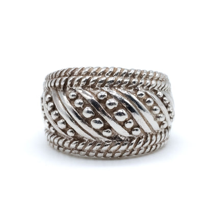 Sterling Silver Chunky Beaded Ring - Size UK O / US 7
