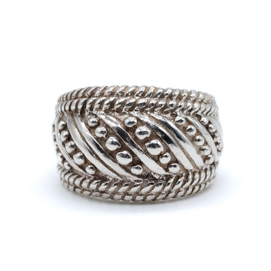 Sterling Silver Chunky Beaded Ring - Size UK O / US 7