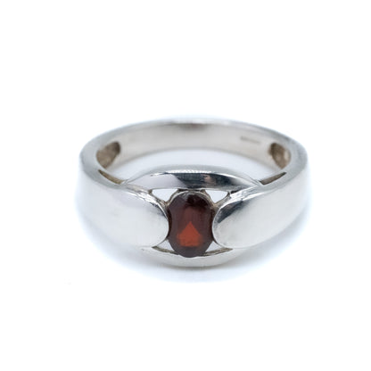Sterling Silver Garnet Ring - Size UK O / US 7